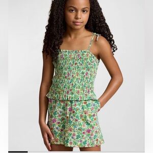 Polo Ralph Lauren Girls Floral Smocked Shorts Romper Summer Classic Preppy Sz 5